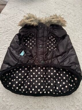 Dogo Black Quilted Puffer Vest w/Polka Dot Lining and Faux Fur Collar